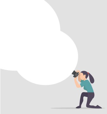 Fotoğrafçılar, kamera karikatürü arkaplanı alıyorlar