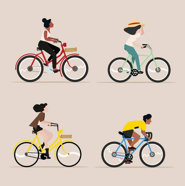 People Riding Bicycle Vector Set — Stock Vector