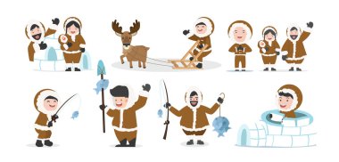 Bir dizi Eskimo, düz aile vektörü.
