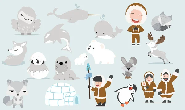 Arctic Collection Set Cartoon Vector — Διανυσματικό Αρχείο