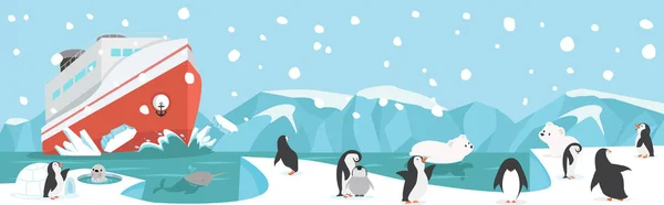 Winter North Pole Arctic Animals Landscape Background — ストックベクタ