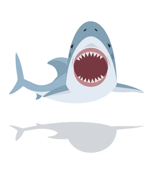Söt Platt Shark Öppen Mun Och Tänder — Stock vektor