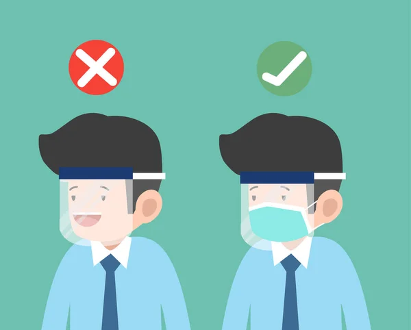 Forma Correcta Incorrecta Usar Protector Facial Máscara — Vector de stock