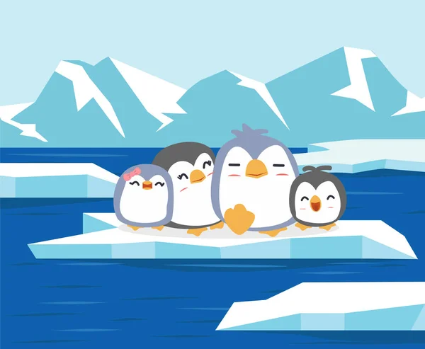 Északi Sark Antarktisz Pingvinek Családjával — Stock Vector