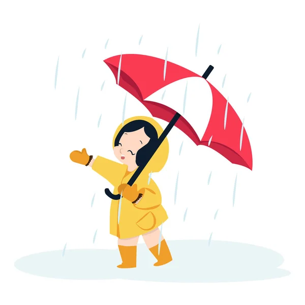 Linda Chica Con Paraguas Impermeable — Vector de stock