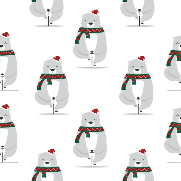 Ours Mignon Avec Chapeau Père Noël Sur Modèle Vélo Même — Image vectorielle