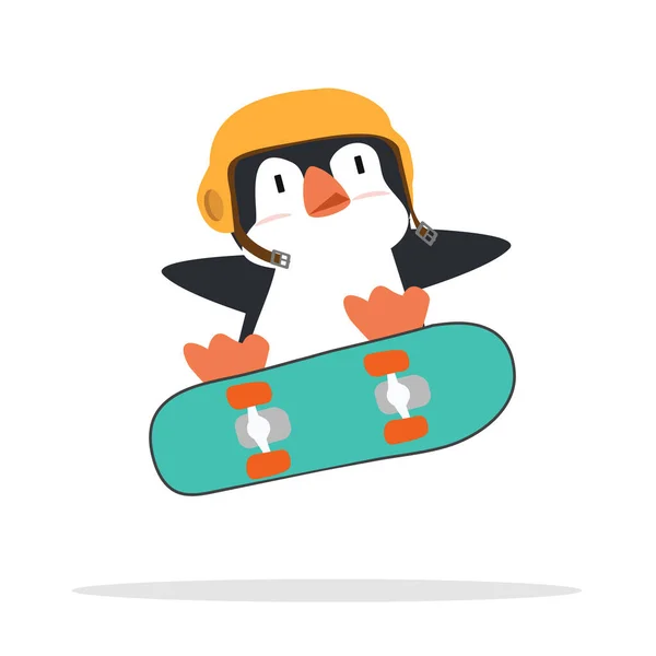 Niedlicher Pinguinsprung Mit Skateboard — Stockvektor