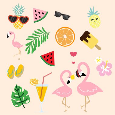 Tatlı pembe flamingo ve tropikal yaz 