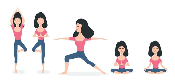 Women Practicing Yoga Poses Vector — Stock Vector