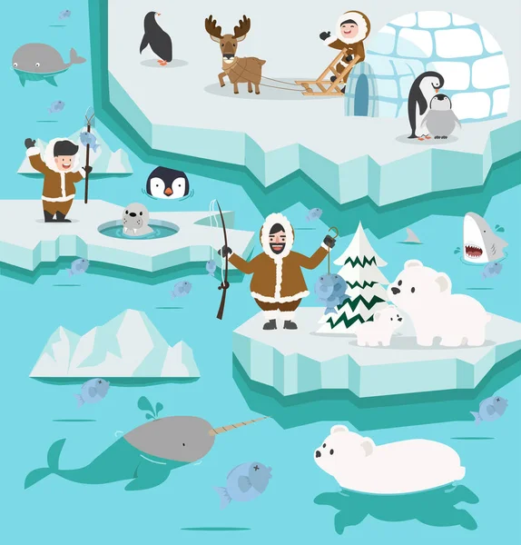 Pólo Norte Inverno Paisagem Ártica Desenhos Animados —  Vetores de Stock