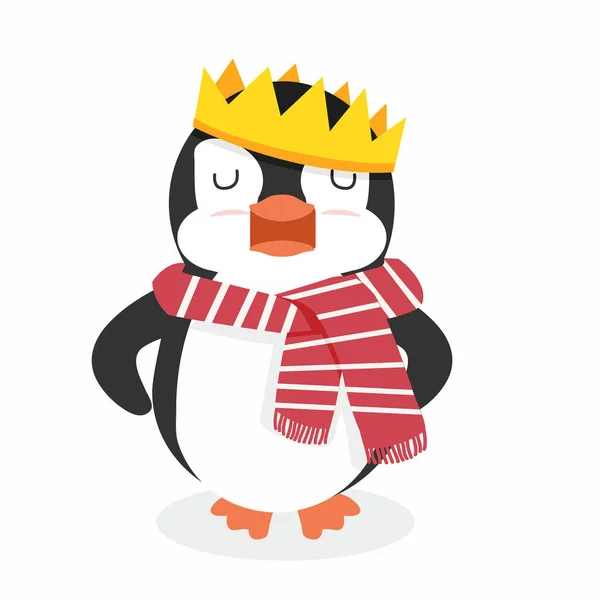 Karakter Penguin Dengan Raja Mahkota - Stok Vektor