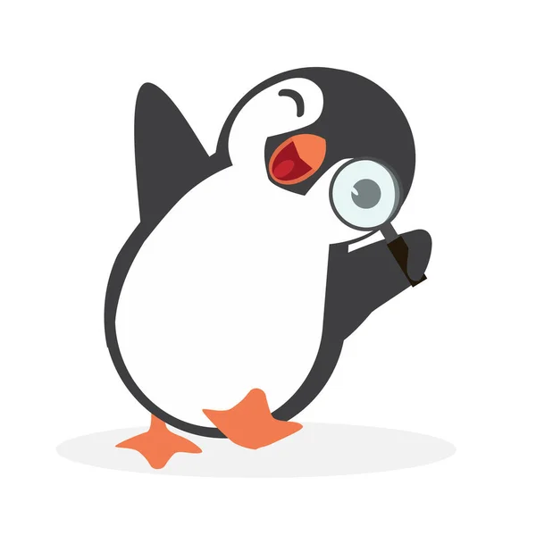 Pingüino Feliz Con Lupa — Vector de stock