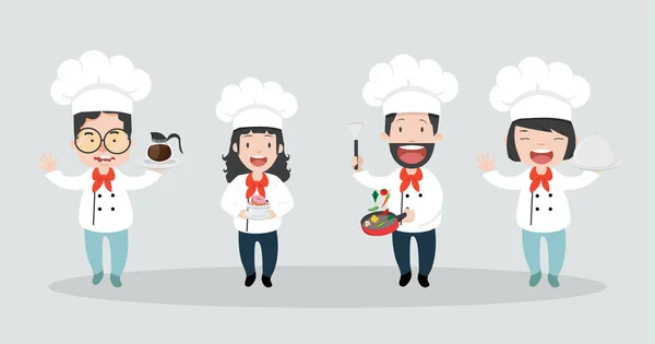 Chef Cozinhar Conjunto Personagens Desenhos Animados — Vetor de Stock