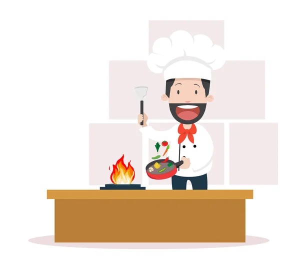 Chef Cozinhar Refeição Cozinha — Vetor de Stock