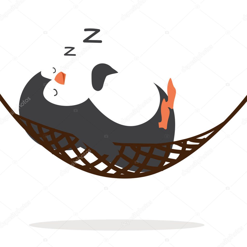 Cute penguin sleeping in hammock  Cartoon 