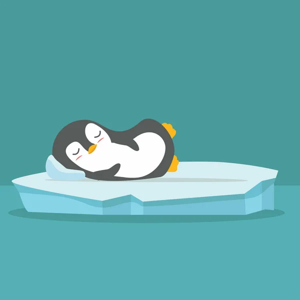 Lindo Pingüino Durmiendo Fondo Vector Témpano Hielo — Archivo Imágenes Vectoriales