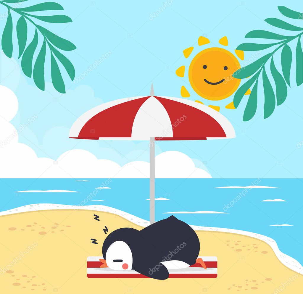 Cute penguin with Summer  Beach background