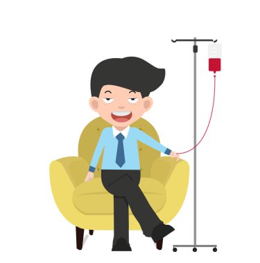 Damardan tuz çözeltisi olan sabırlı bir iş adamı.