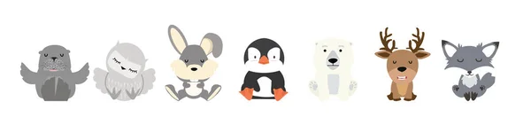 Lindo Animal Ártico Personajes Dibujos Animados Conjunto — Archivo Imágenes Vectoriales