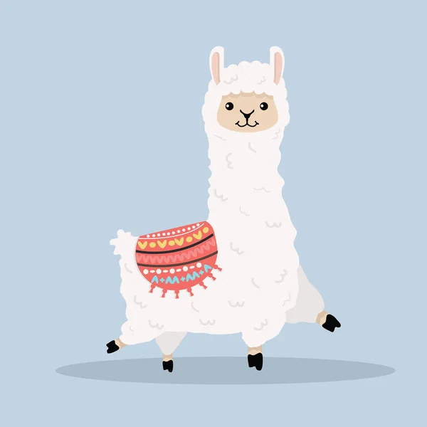可爱的羊驼毛绒绒卡通病媒 — 图库矢量图片