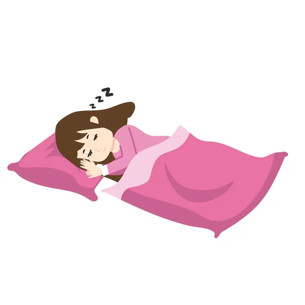 Jeune Fille Dormir Avec Oreiller Concept Couverture — Image vectorielle