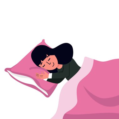 Genç kadın Yastıkla Yatıyor ve Battaniye Konsepti