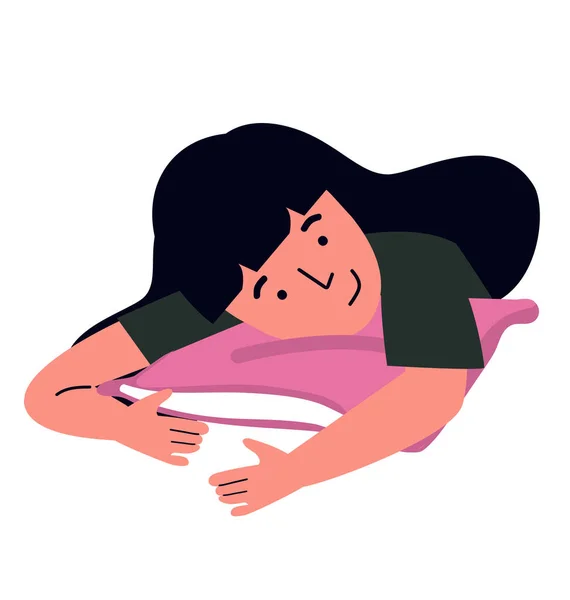 Κοιμωμένη Γυναίκα Αγκαλιάζει Ένα Μαξιλάρι Επίπεδη — Διανυσματικό Αρχείο