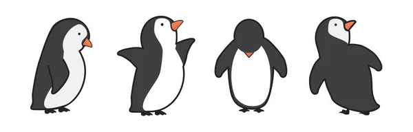 Pinguïn Stripfiguren Verschillende Poses Set — Stockvector