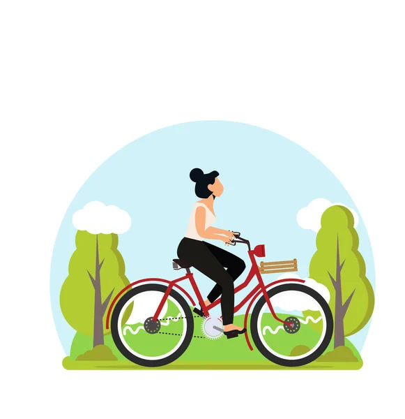 Mujer Montando Vector Bicicleta — Vector de stock