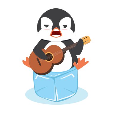 funny cartoon penguin with guitar
