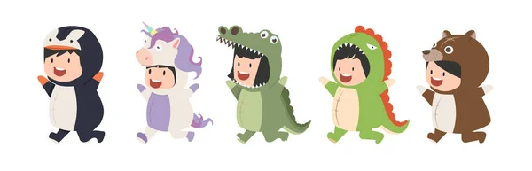 Kid Characters Animals Costumes Cartoon Set — Stok Vektör