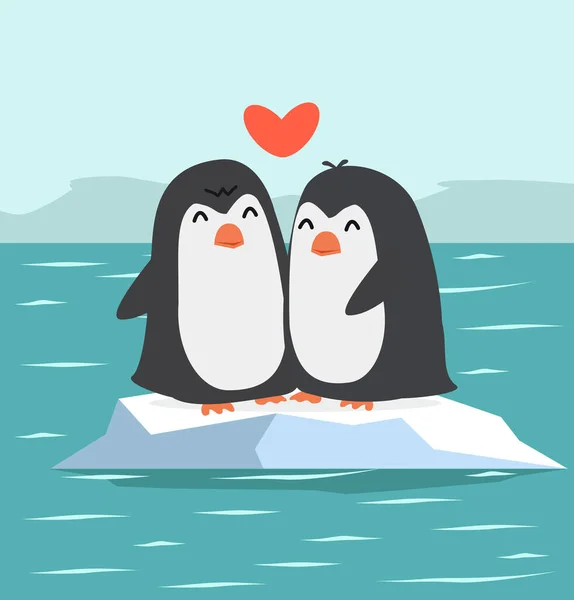 可爱的企鹅与北极地区的配偶 — 图库矢量图片