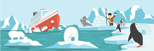 Polo Norte Ártico Paisaje Dibujos Animados — Archivo Imágenes Vectoriales