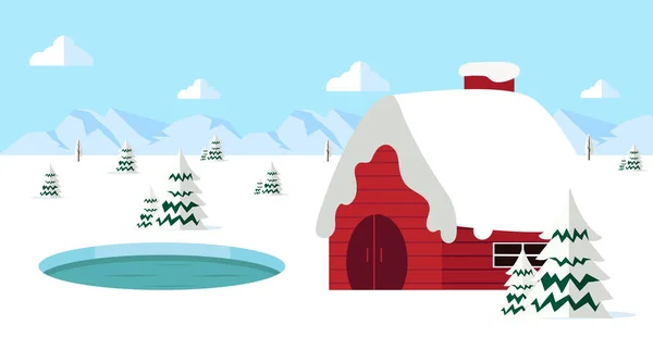 Winter Landscape Red House Background — Image vectorielle