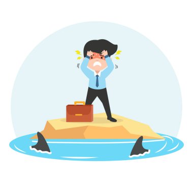 Worried Businessman  with fin sharks