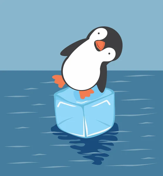 Pinguino Carino Sul Vettore Cubetto Ghiaccio — Vettoriale Stock