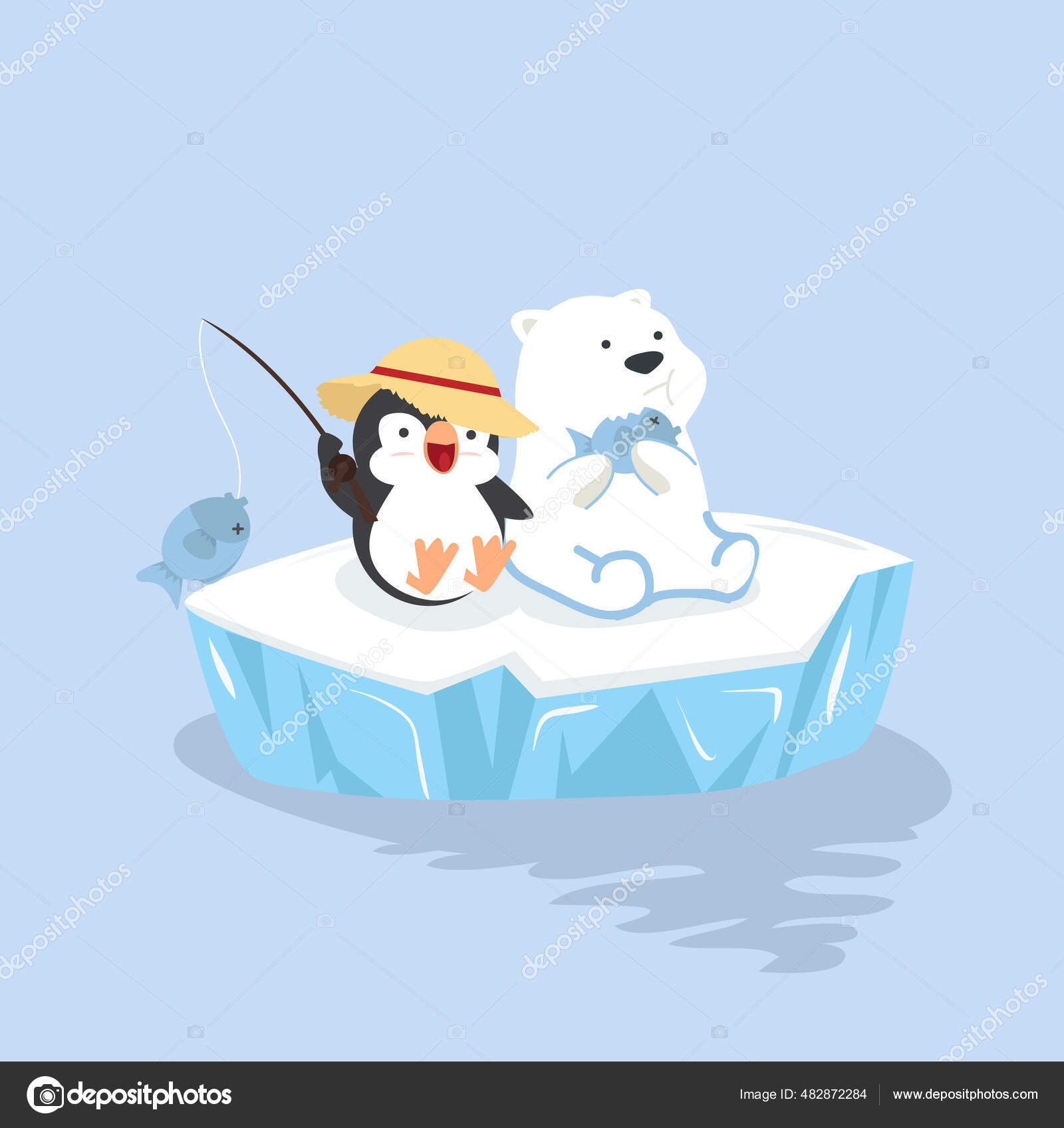 Tegnefilm Glad Isbjørn Med Pingvin Sittende Isflak stockvektor ©  focus_bell@hotmail.co.th #482872284, image size:1600x1697
