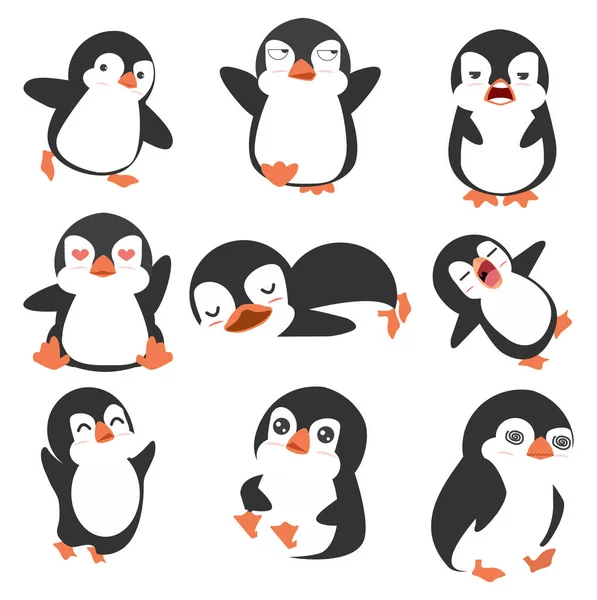 Söt Liten Pingvin Isolerad Vektor Set — Stock vektor