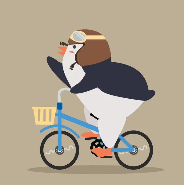 Cute Cool Penguin Ride Bicycle — Stock Vector