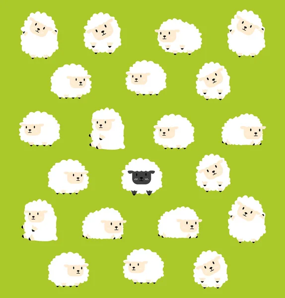 Black Little Sheep White Sheep Concept — Stock Vector
