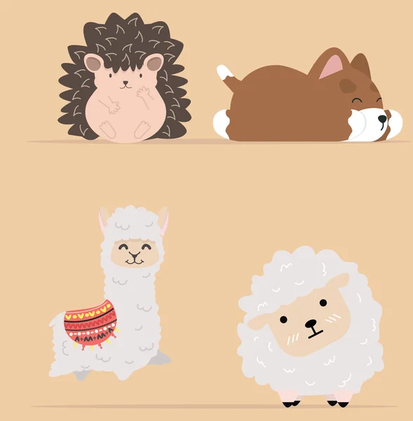 Bonito Conjunto Personagens Desenhos Animados Animais —  Vetores de Stock