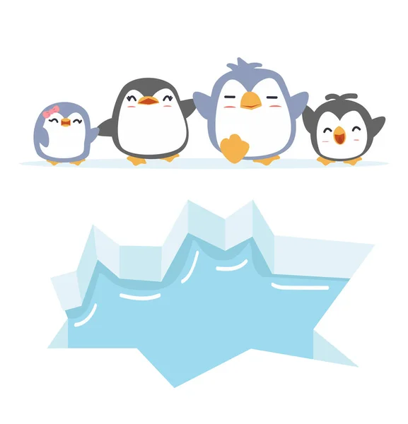 Счастливые Персонажи Пингвинов Льду — стоковый вектор