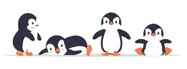 Söt Fett Pingvin Tecknad Ikon Vektor Set — Stock vektor