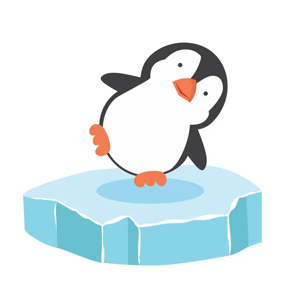 Cute Penguin Ice Floe Icon Vector — ストックベクタ
