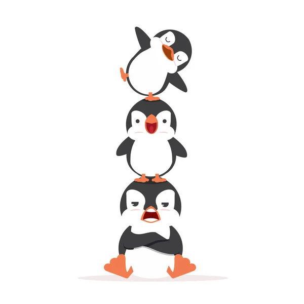 Kleine Pinguine Gestapelt Hoch Isoliert Hintergrund — Stockvektor