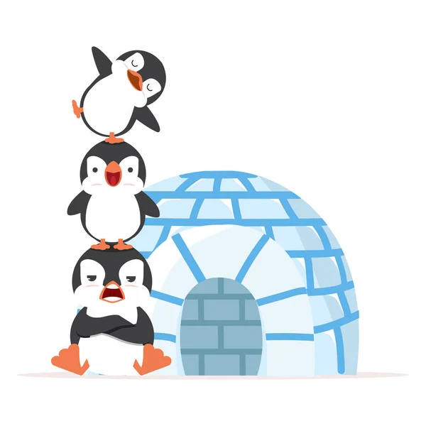 Małe Pingwiny Stos High Lodowcem — Wektor stockowy