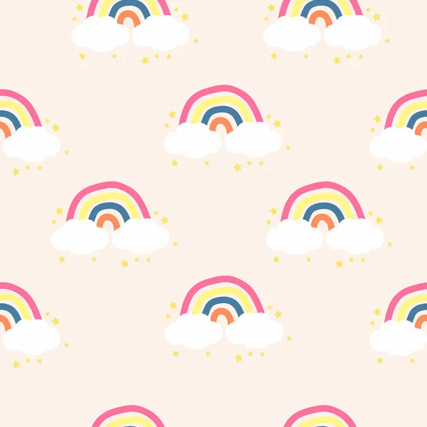 かわいいドアの虹のシームレスなパターン — ストックベクタ