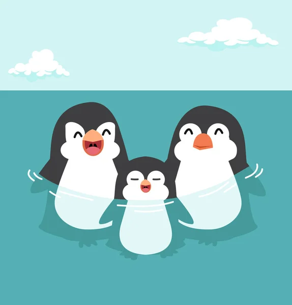 Cute Pingwiny Szczęśliwy Kreskówki Rodziny — Wektor stockowy