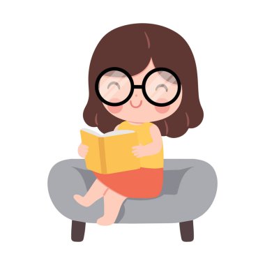 Illustration of Girl Reading Book on Couch people