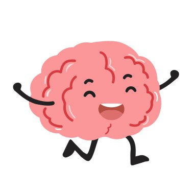 Cartoon Brain Character Running and Smiling flat